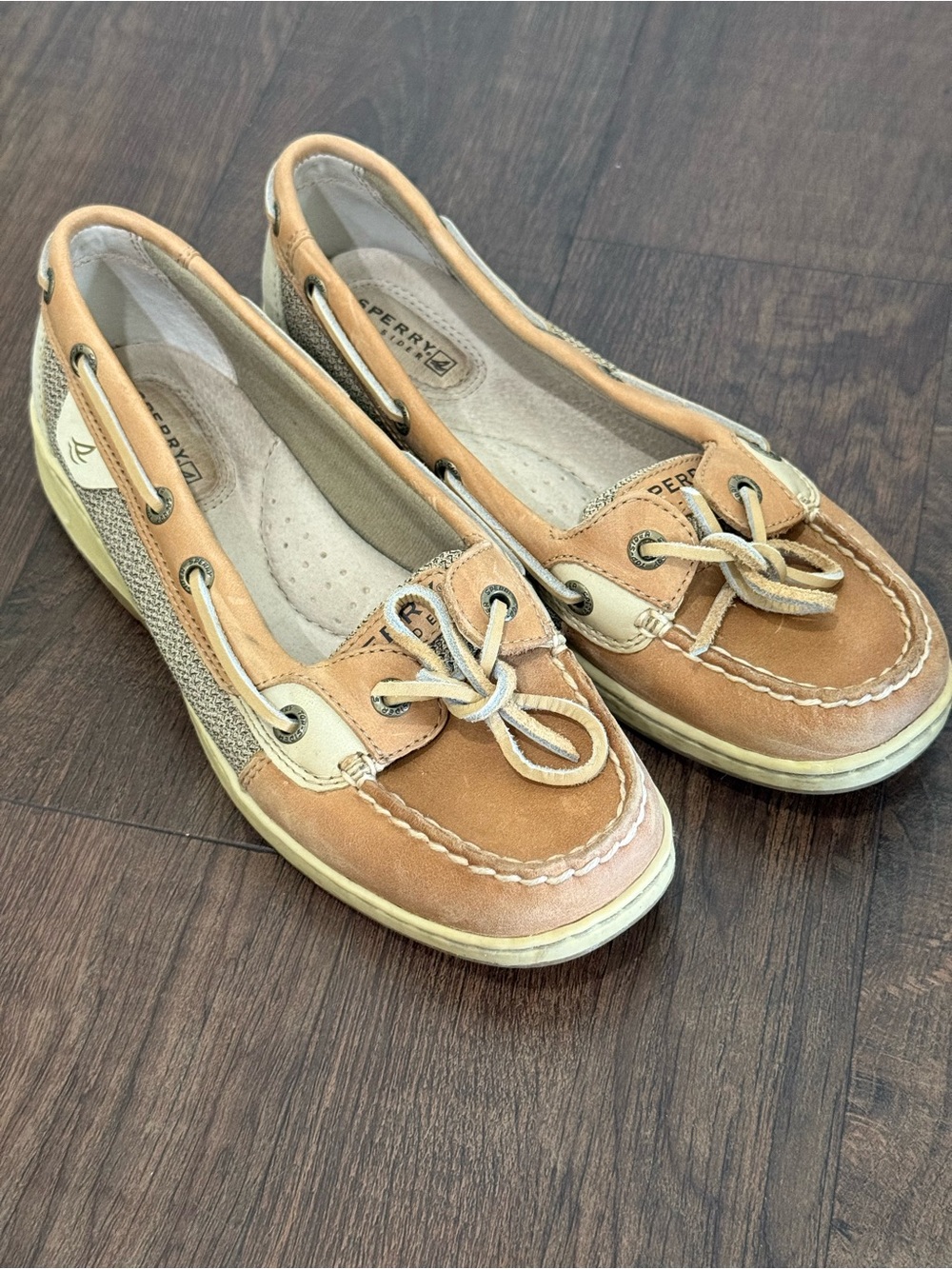 Sperry Women's Tan and Cream Leather Boat Moccasins